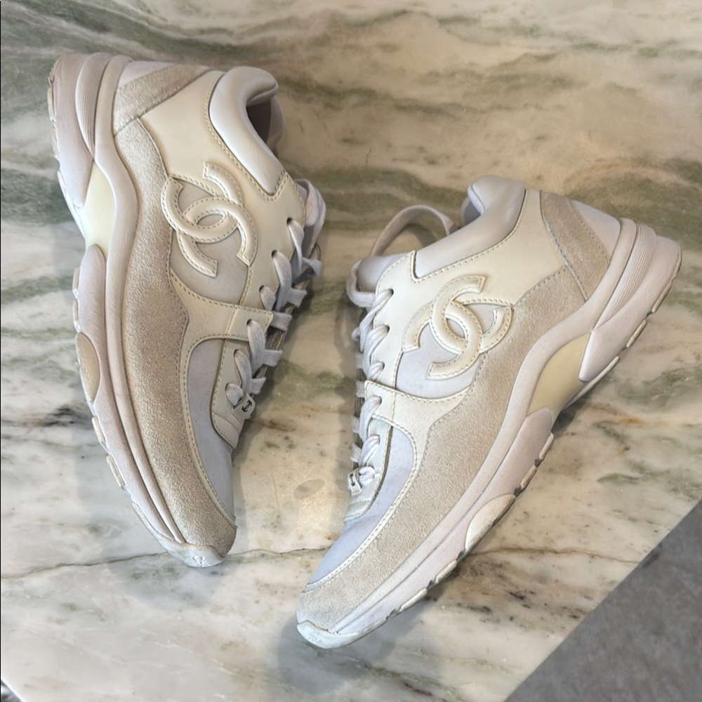 CHANEL Cream and White Sneakers